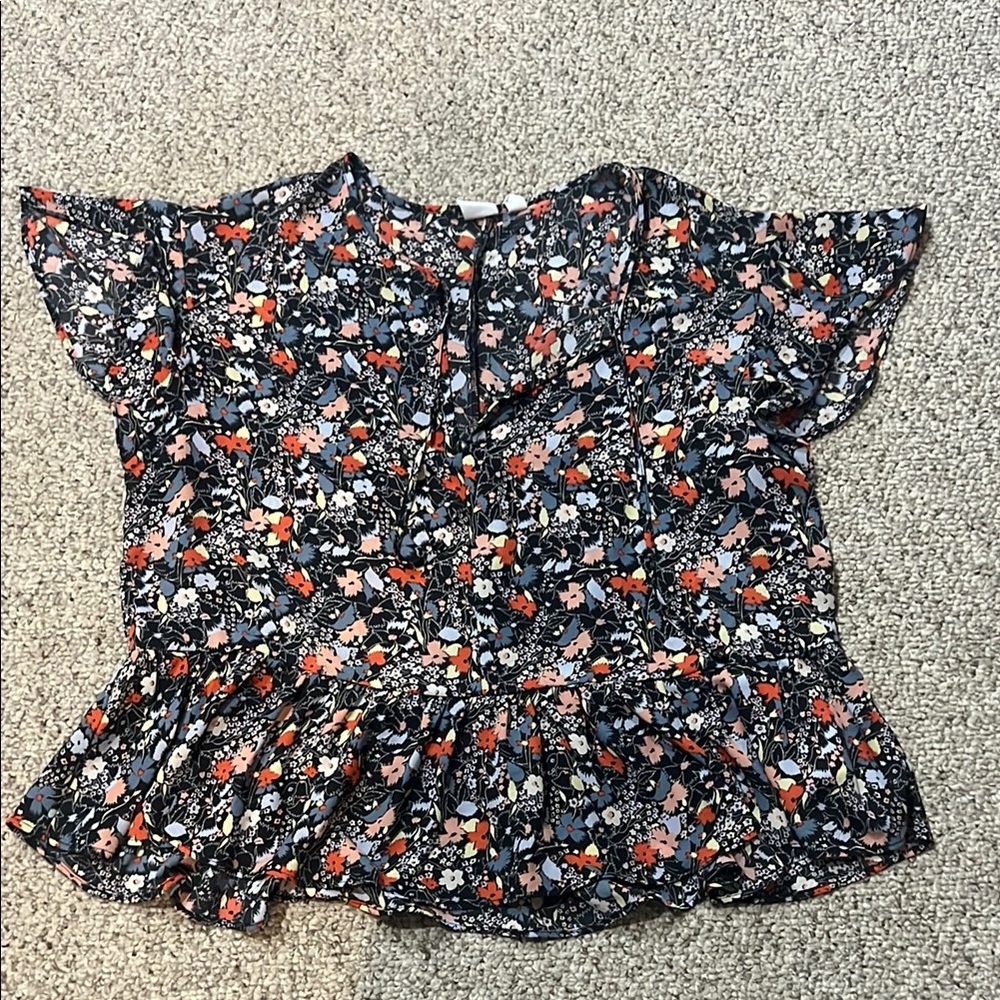 GAP Flutter Sleeve Peplum Blouse in White and Blue